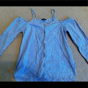 Seersucker blue & white stripe long sleeve blouse